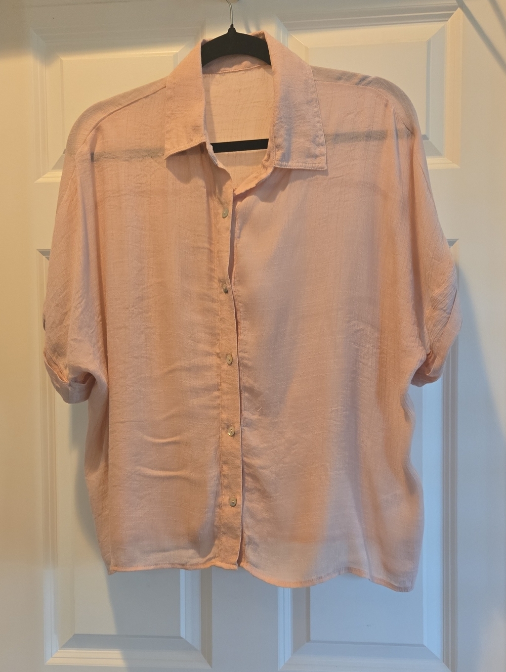 Light Peach Button-Front Short Sleeve Shirt